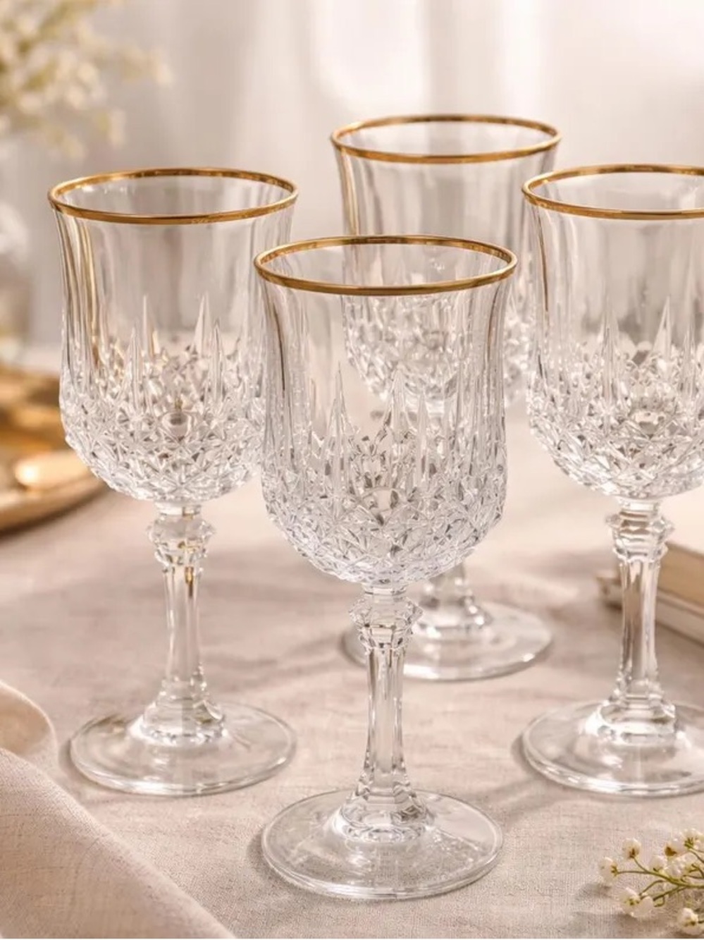 NEW Vintage Gold Rimmed "Cristal D'arques" Wine Goblet Set